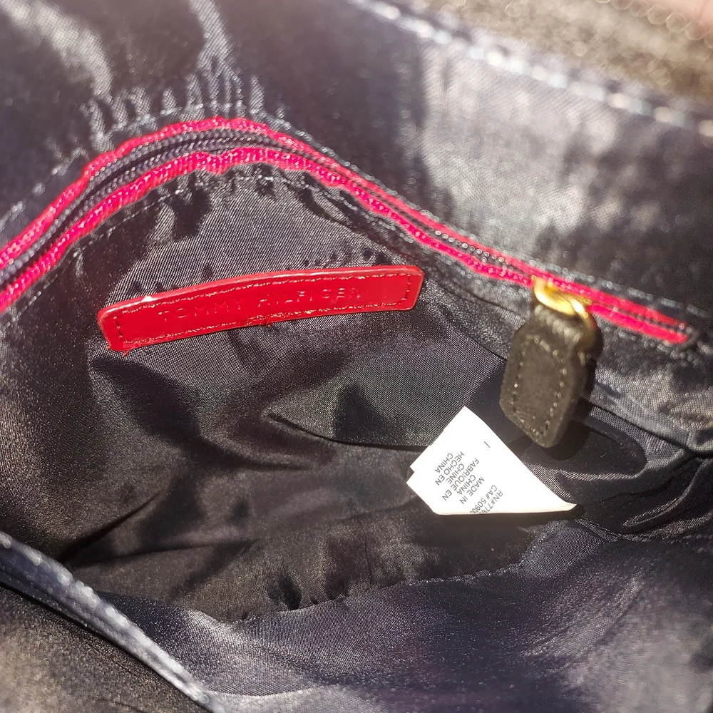 Tommy Hilfiger Black Crossbody Bag with Red and Blue Stripe